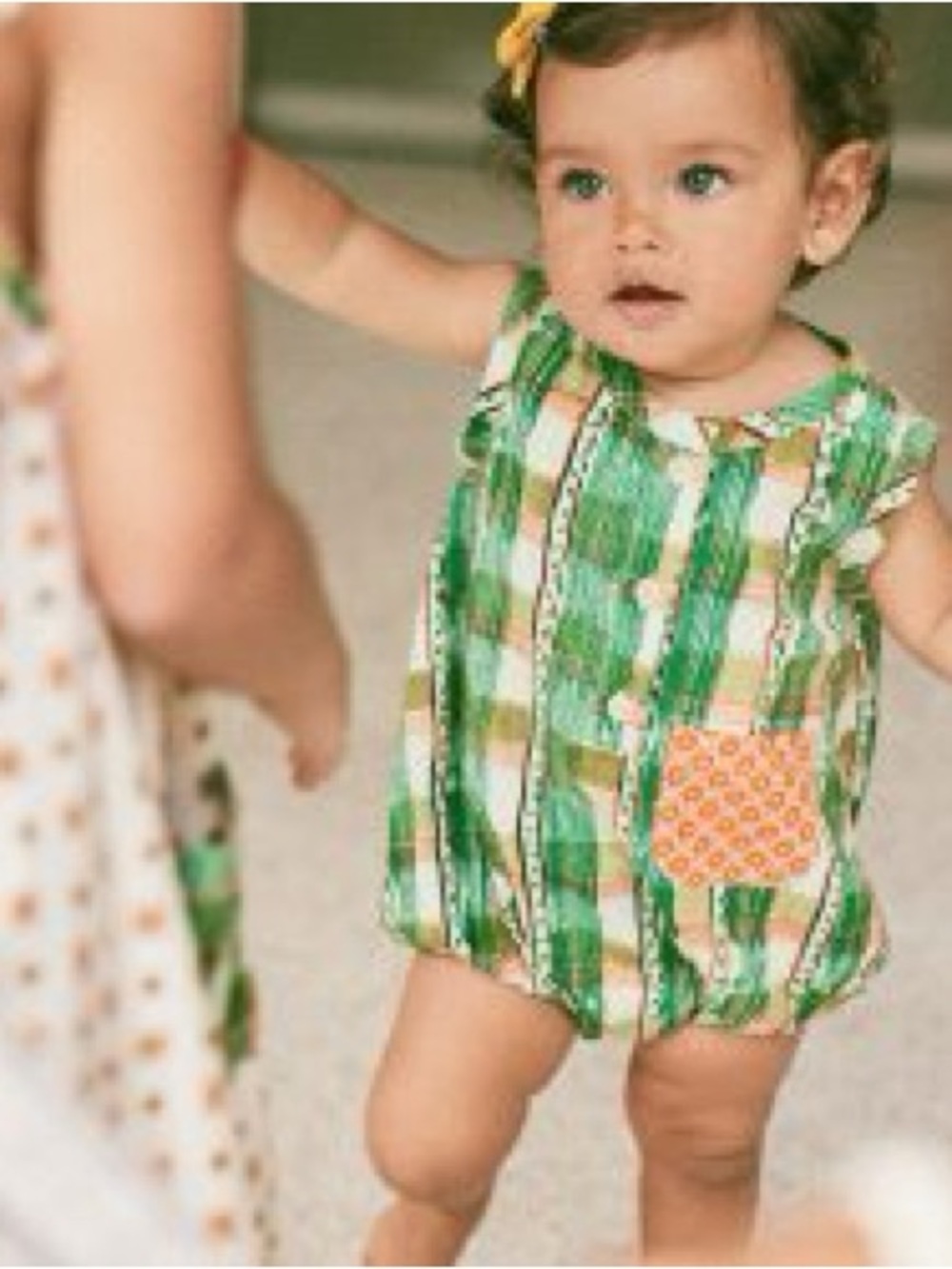 Misha + Puff Jude Romper Green Plaid Cotton Romper with Orange Pocket